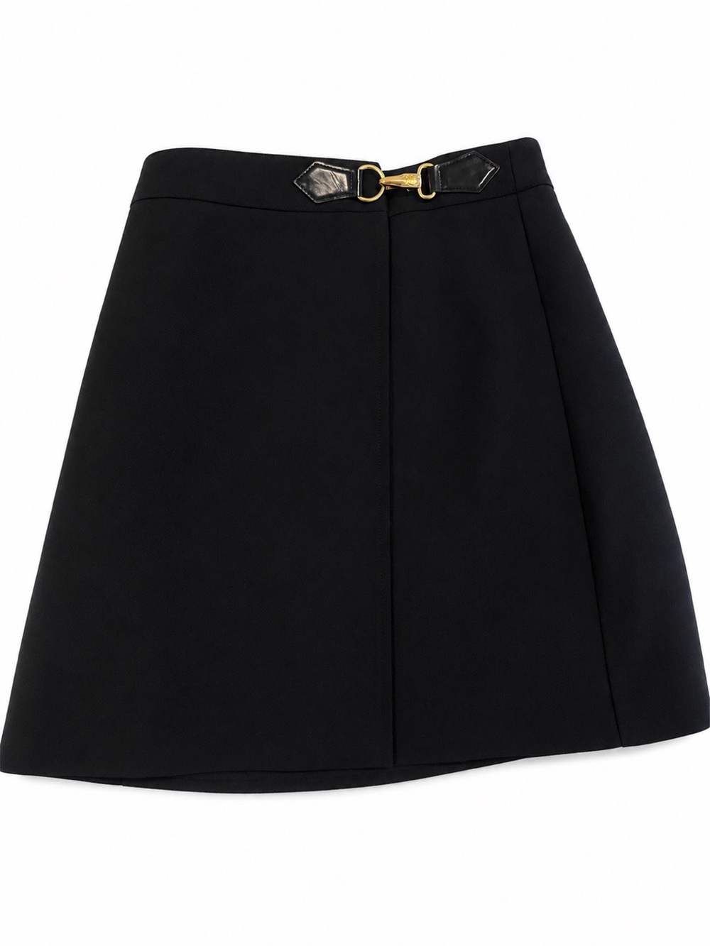 Celine Black A-Line Mini Skirt with Gold Hardware